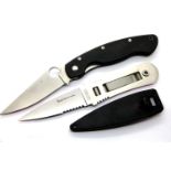 Gerber straight knife, Blackie Collins design and a folding knife blade L: 9cm. P&P Group 2 (£18+VAT