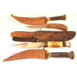 Five sheath knives, three with their sheaths. P&P Group 3 (£25+VAT for the first lot and £5+VAT