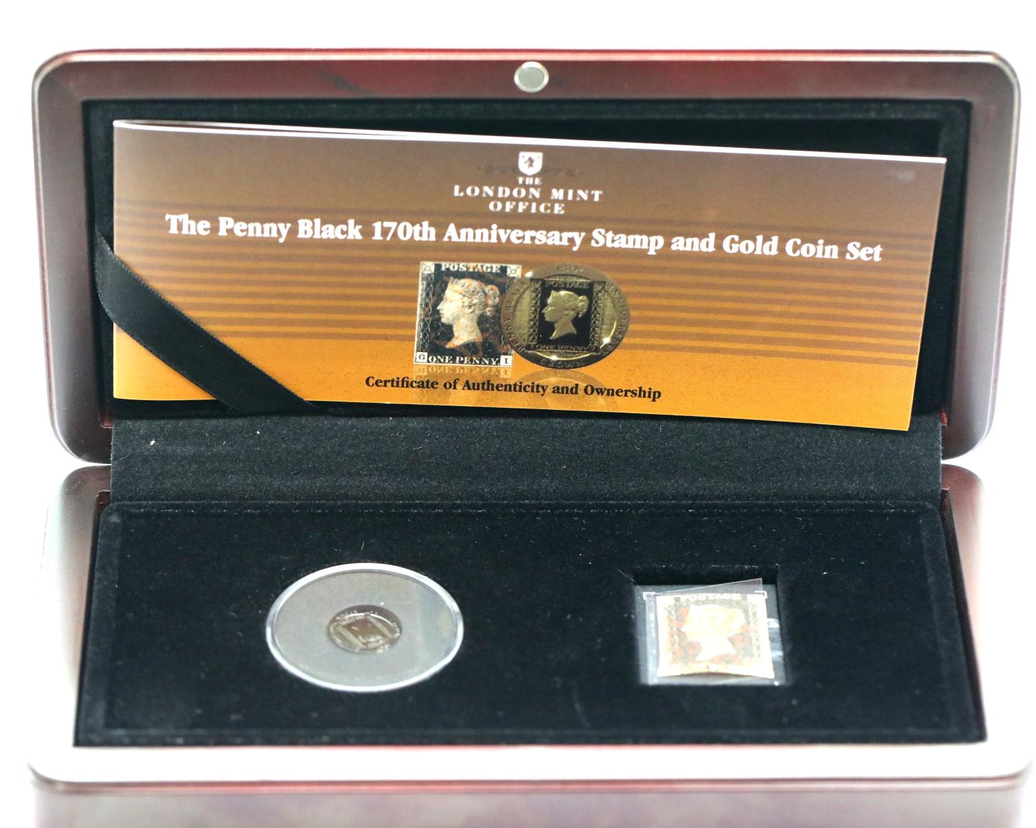 The Worlds First Blackened Penny Black Coin in Gold, (1/25 oz), with Worlds First Postage Stamp, the