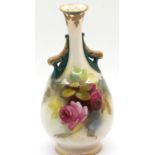 Small Hadleys Roses twin handled Royal Worcester reticulated vase, H: 12 cm. P&P Group 1 (£14+VAT