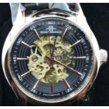 Henry Bridges new and boxed gents skeleton wristwatch on a leather strap. P&P Group 1 (£14+VAT for