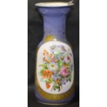 Hand painted Paris porcelain pale blue ground floral vase, H: 33 cm. P&P Group 3 (£25+VAT for the