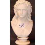 Coloured Parionware bust of Ophelia by Marshall RA on a turned base. P&P Group 3 (£25+VAT for the