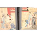 After Torii Kiyonaga, a pair of Japanese bath house wood cuts, each 37 x 25 cm. Not available for