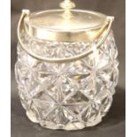 George VI silver and cut glass biscuit barrel, H: 16cm Sheffield assay 1935. Condition report: Few