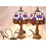 Pair of Tiffany style Dragonfly lamps on metal bases. P&P Group 3 (£25+VAT for the first lot and £