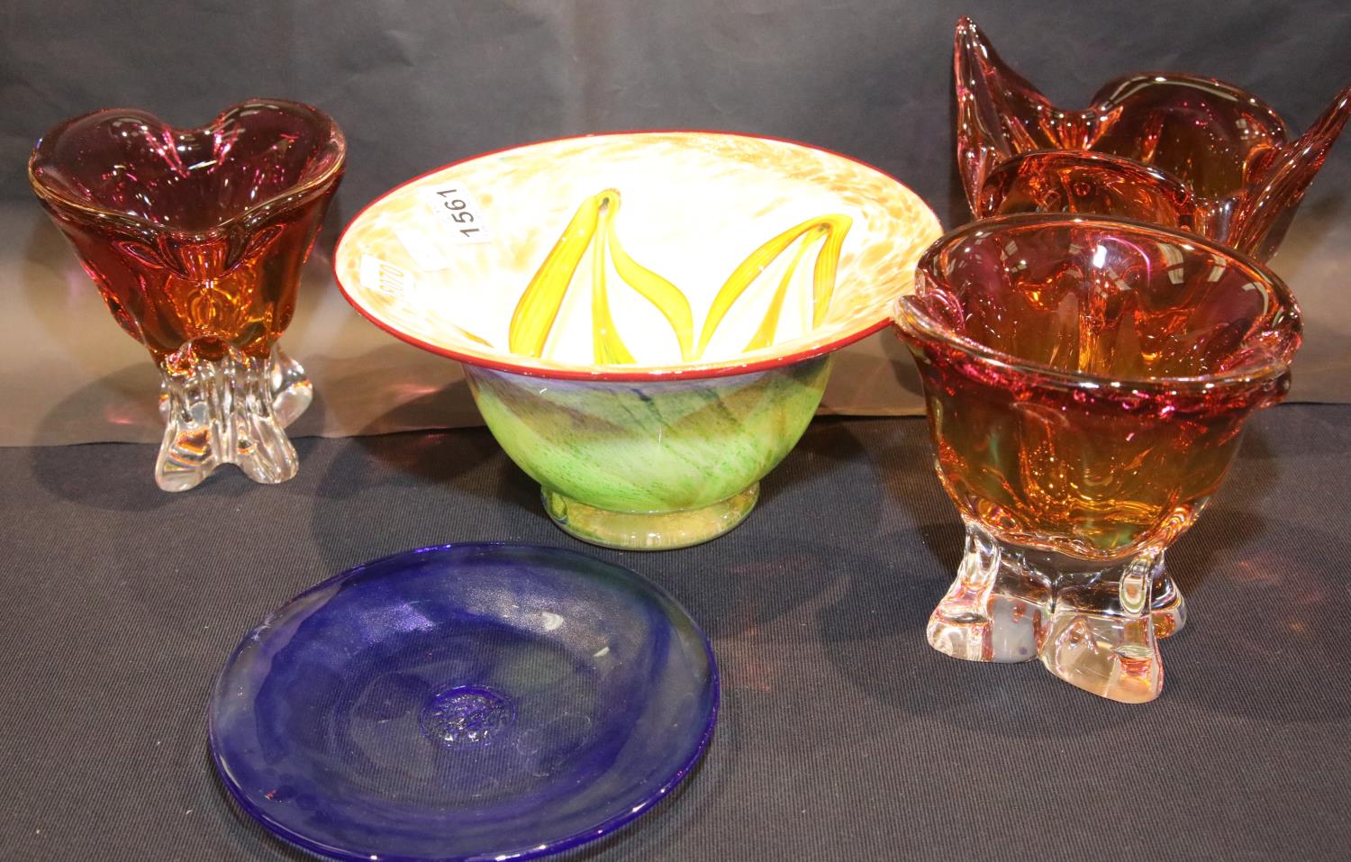 Five pieces of Murano art glass and a further glass bowl. Not available for in-house P&P, contact