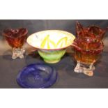 Five pieces of Murano art glass and a further glass bowl. Not available for in-house P&P, contact