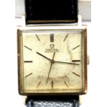 1960s square 9ct gold gents Omega Automatic wristwatch on a leather strap with steel back. P&P Group