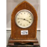 Edwardian mantel clock lancet shaped inlaid case, Not available for in-house P&P, contact Paul O'Hea