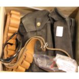 Box of canvas shooting bags and a leather cartridge belt. P&P Group 3 (£25+VAT for the first lot and