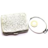 Hallmarked silver cigarette / card case and a silver bangle, combined 79g. P&P Group 1 (£14+VAT