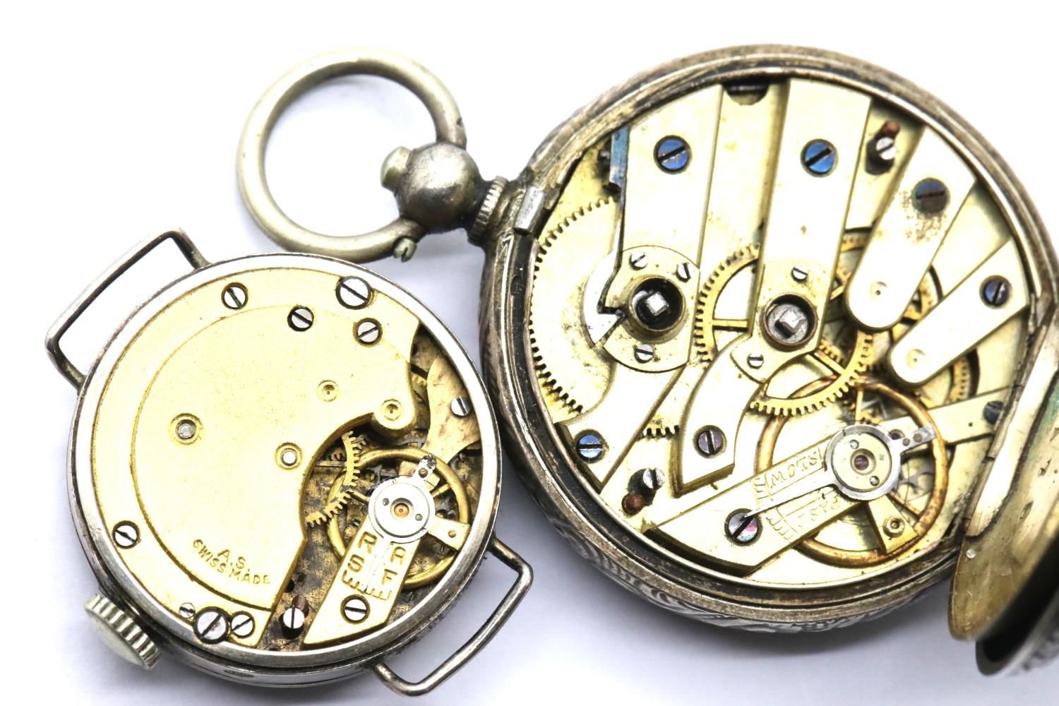 Continental silver ladies fob watch (working) complete with a silver Trench watch head. P&P Group - Image 2 of 3