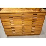 Plan chest of ten drawers, in two five-drawer segments, 121 x 89 x 91 cm. Not available for in-house