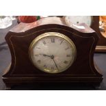 Edwardian mahogany inlaid mantel clock by Japy Freres. P&P Group 3 (£25+VAT for the first lot and £