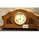 Edwardian inlaid mahogany mantel clock, the movement set into a shaped form surround, H: 16 cm,