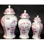 Three graduated lidded German vases, tallest H: 30 cm. P&P Group 3 (£25+VAT for the first lot and £
