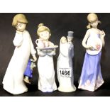 Three Nao ceramic figurines to include girl and teddy with one Lladro girl. H:21 cm. P&P Group 2 (£