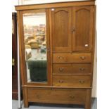 1930s oak combination wardrobe, 129 x 46 x 196 cm. Not available for in-house P&P, contact Paul O'