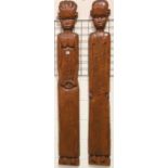 Pair of carved Indonesian hard wood wall mounting figures, H: 1850 cm. Not available for in-house
