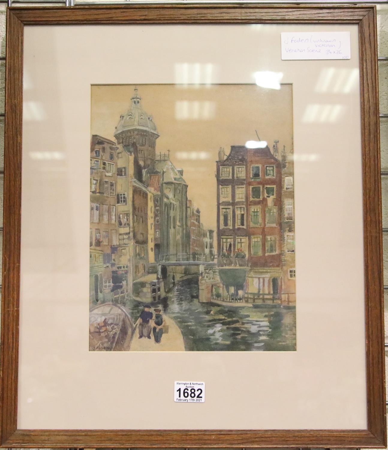 J Foden (19th century), watercolour of a Venetian scene, 24 x 36 cm. Not available for in-house P&P, - Image 2 of 3