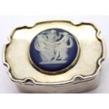 Edward VII hallmarked silver pill box, the hinged cover set with a circular Wedgwood type panel,