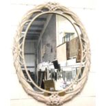 Large oval bleached wood framed mirror, H: 90 cm. Not available for in-house P&P, contact Paul O'Hea
