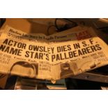 Two vintage newspapers, the Evening News 1927, Los Angeles Examiner 1937. P&P Group 1 (£14+VAT for