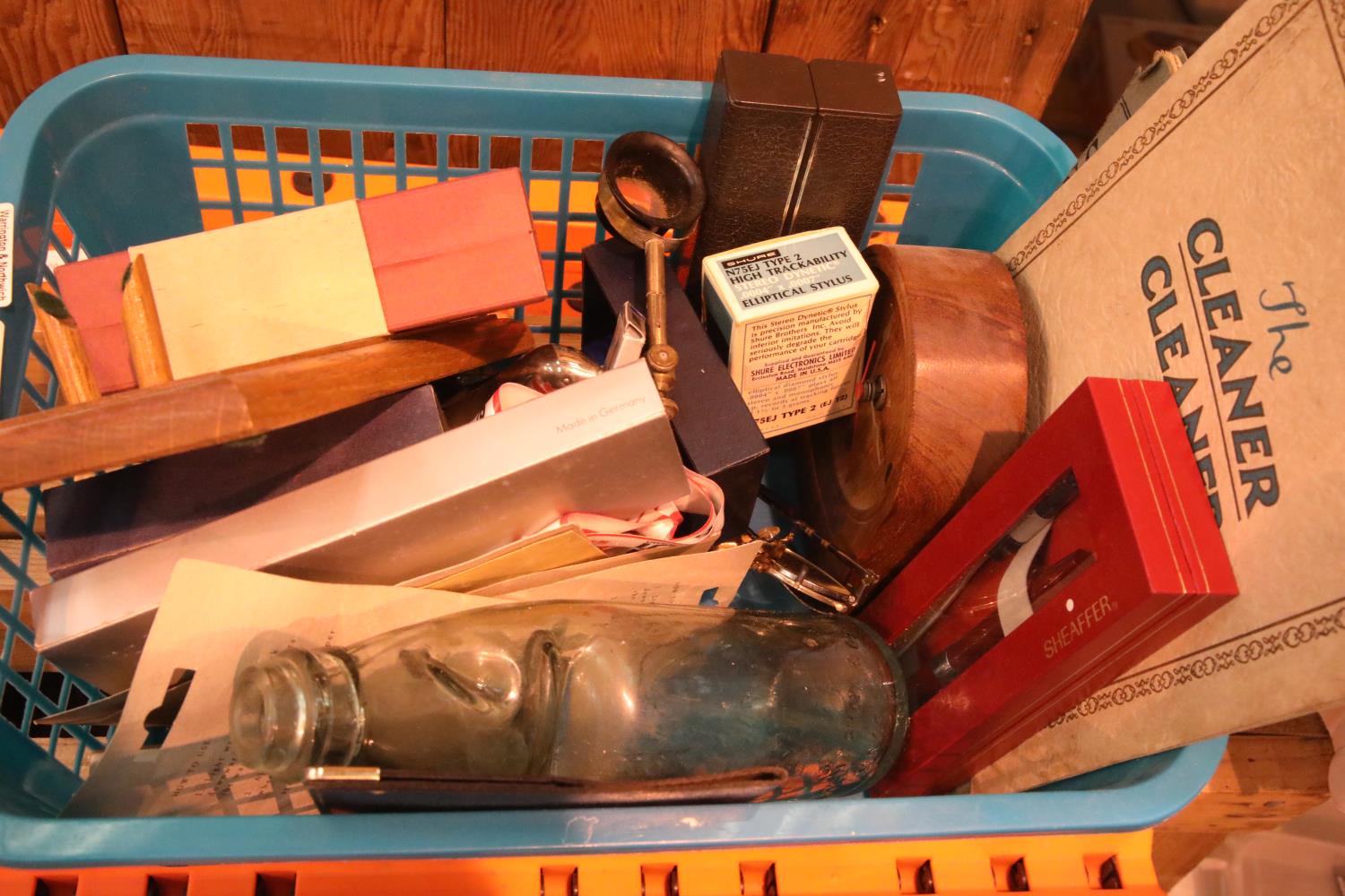 Box of mixed collectables including fountain pens. Not available for in-house P&P, contact Paul O'