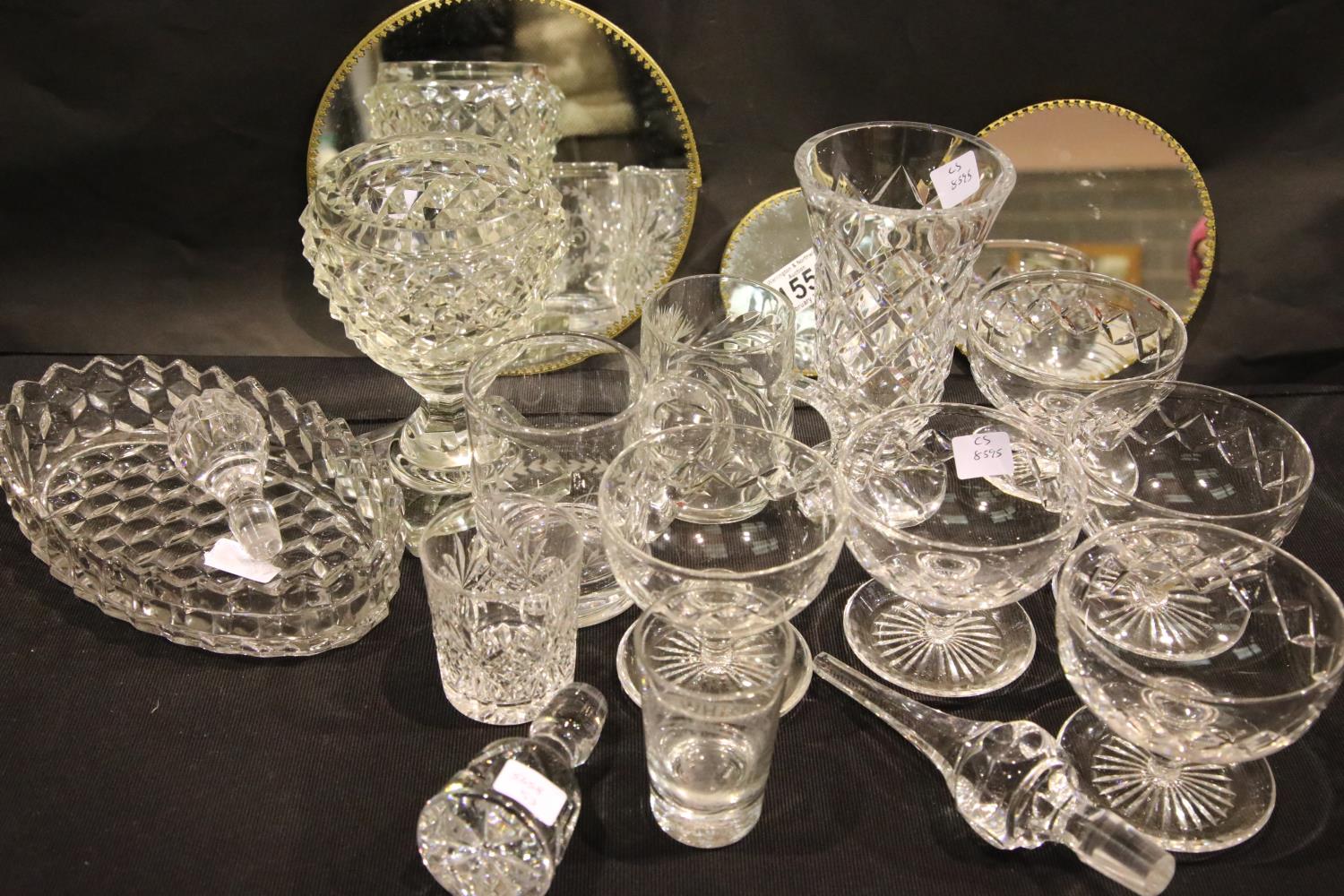 Collection of assorted crystal including five Webb sorbet glasses, a Waterford Crystal bowl and