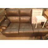 Modern brown leather three seater sofa, L: 176 cm. Not available for in-house P&P, contact Paul O'