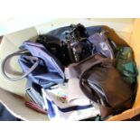 Box of luxury type handbags and a selection of ladies clutch bags. Not available for in-house P&P,
