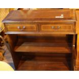 Reproduction mahogany two drawer console table, 77 x 30 x 85 cm. Not available for in-house P&P,