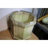 Large cast stone octagonal garden pot, H: 33 cm. Not available for in-house P&P, contact Paul O'