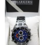 New boxed Barkers of Kensington wristwatch with metal strap and blue face. P&P Group 1 (£14+VAT