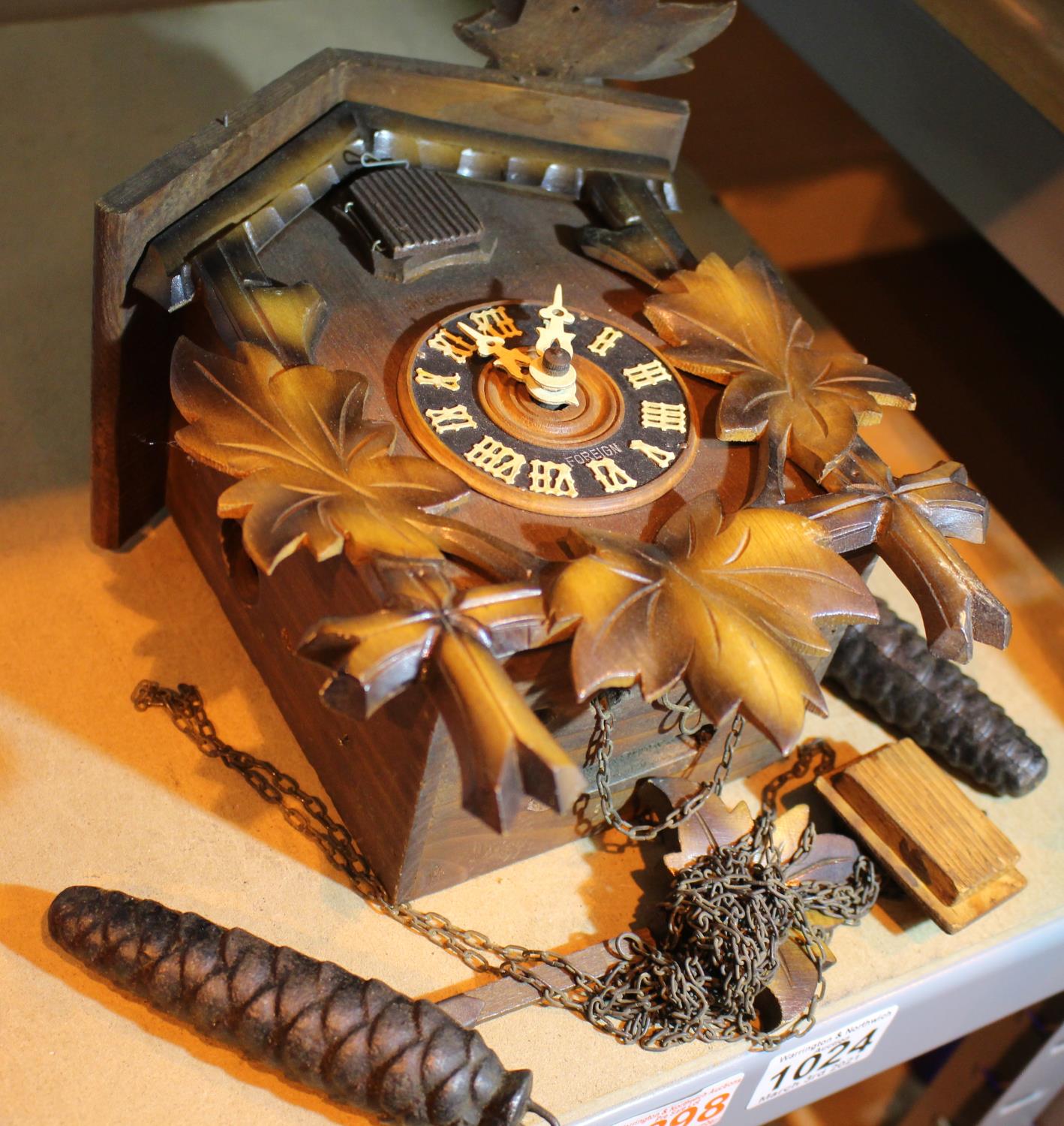 Unnamed black forest type cuckoo clock. Not available for in-house P&P, contact Paul O'Hea at