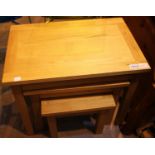Heavy oak nest of three tables. Not available for in-house P&P, contact Paul O'Hea at Mailboxes on
