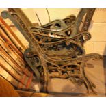 Pair of green cast iron garden bench ends. Not available for in-house P&P, contact Paul O'Hea at