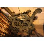 Pair of green cast iron garden bench ends. Not available for in-house P&P, contact Paul O'Hea at