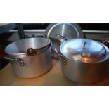 Two large metal cooking pots, one with lid. Not available for in-house P&P, contact Paul O'Hea at