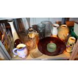 Shelf of mixed glass and ceramics. Not available for in-house P&P, contact Paul O'Hea at Mailboxes