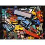 Box of playworn diecast metal model vehicles. Not available for in-house P&P, contact Paul O'Hea