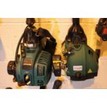 Two petrol garden strimmers, Qualcast and unnamed. Not available for in-house P&P, contact Paul O'