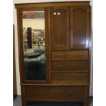 1930s oak combination wardrobe, 129 x 46 x 196 cm. Not available for in-house P&P, contact Paul O'