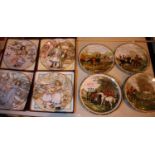 Six Edwardian hunting scene display plates and four boxed Royal Worcester Christmas plates dated
