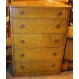 Vintage chest of five long drawers, W: 77 cm. Not available for in-house P&P, contact Paul O'Hea