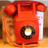 Wall mounted, Red GPO746 Retro push button telephone replica of the 1970s GPO746 classic, compatible