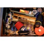 Box of mixed items including Avon aftershave, attache case and Trafalgar watch. Not available for