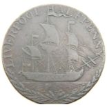 1791 - Copper Halfpenny Liverpool shipping token. P&P Group 1 (£14+VAT for the first lot and £1+