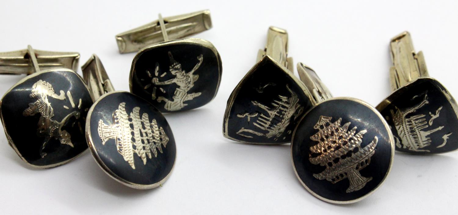 Three pairs of Siam silver cufflinks, total weight: 24g. P&P Group 1 (£14+VAT for the first lot